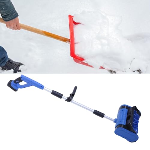 NOENNULL Cordless Snow Shovel, 12 Inch 500W Electric Snow Shovel with Nylon Roller Brush, Aluminum Telescopic Pipe Snow Removal Shovel with 30.5cm Clearing Width 4000mAh Li Battery for