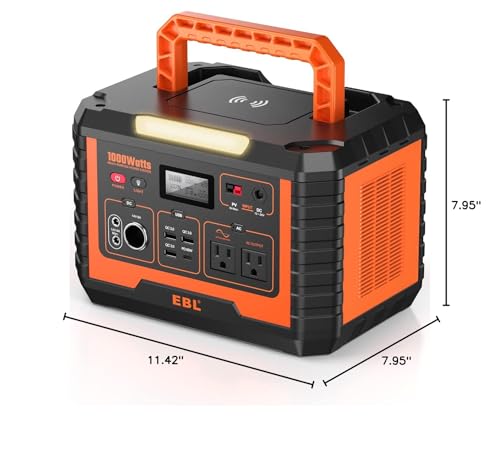 EBL Portable Power Station 1000W, 999Wh Solar Generator 2000W Peak, AC/Wireless Charging/60W USB-C Output, Lithium Battery for Emergency, Home Backup, Camping, RV, Off-Grid Living