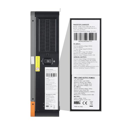 PowMr 4200W Solar Inverter 24VDC to 220V/230VAC, Pure Sine Wave All in One Hybrid Inverter with Built-in 120A MPPT Controller, for Home RV Off-Grid System, for 24V Lead Acid and Lithium Battery