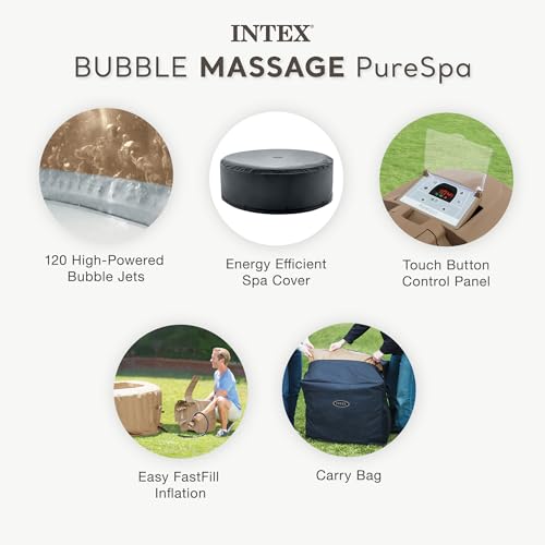 INTEX 28425EP PureSpa Bubble Massage Spa Set: Energy Efficient Spa Cover – Push Button Control Panel – 120 Jets – 4 Person Capacity – 77" x 28"
