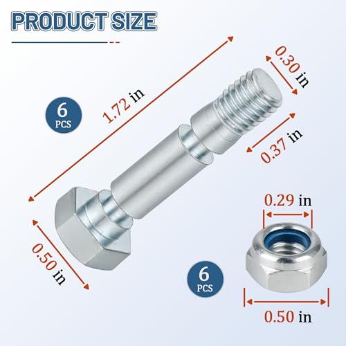 6-Pack 707555 Snow Blower Shear Pin for Briggs & Stratton, Shear Pins Kit Compatible with Craftsman Dual Stage Snowthrower