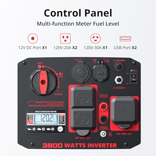 AMERISUN 3800W Portable Inverter Generator, Gas Powered with CO Sensor, Digital Display, Super Quiet and Lightweight Generator for Camping, Home Emergency Use, Tailgating, RV Ready, EPA Compliant