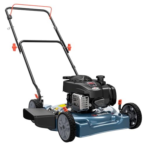 SENIX 20-Inch Gas Lawn Mower with 125 cc 4-Cycle Briggs & Stratton Engine, Side Discharge, 5-Position Single Wheel Height Adjustment (LSPG-L3)