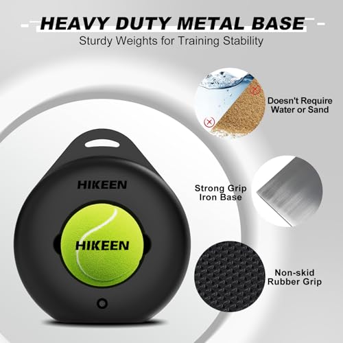 Hikeen Premium Tennis Trainer Rebound with Metal Base,Portable Solo Tennis Trainer Set with 3 Highly Elastic String Balls,Tennis Practice Equipment for Adult Kids an Beginners - Black