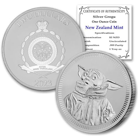 2023-1 oz Niue Silver Star Wars Mandalorian Baby Yoda Grogu Coin by The New Zealand Mint Brilliant Uncirculated with Certificate of Authenticity $2 Seller BU