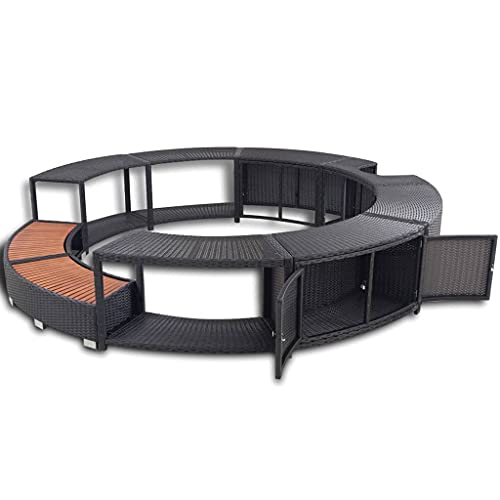 'vidaXL Hot Tub Surround in Stylish Black Poly Rattan - Durable with Built-in Storage, Cutout for Power Pack, Suitable for Heavy Traffic