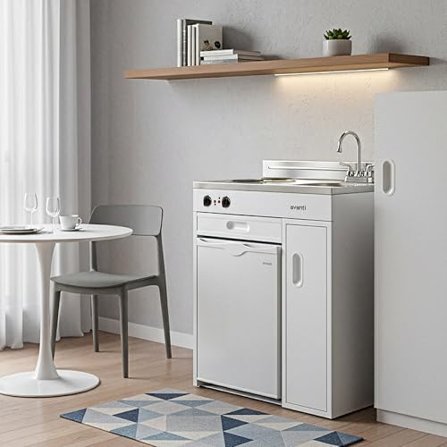 Avanti CK3016 Energy Star Certified Full Compact Kitchen, Built in Kitchenette Stainless Steel Counter, Two Element Cooking Range, Refrigerator & Storage, 30-Inch, White
