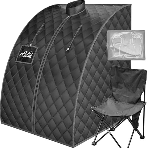 ouluu Infrared Saunas for Home, Portable Dry Sauna with Heating Foot Pad, Infrared Sauna with Sauna Chair, 2.6’ x 2.6’ x 3.5’, Black and Blue