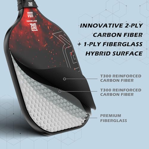 Ritzmed USAPA Approved Pickleball Paddles Set of 4 - T-300 Carbon Fiber Surface for Spin & Control - Lightweight Honeycomb Core Reduces Noise - Portable Set with Bag for Family