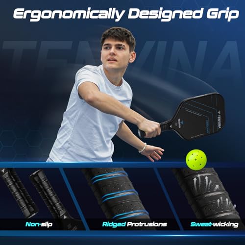 TENVINA Pickleball Paddles, Multi-Layer T700SC Textured Carbon Fiber Pickleball Paddle, 4-Types of Shapes and Thicknesses, Strong Spin & Power Surface of USAPA Approved Pickle Ball Paddle
