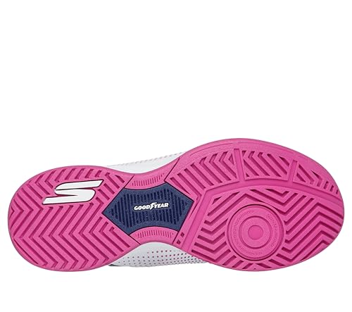 Skechers Women's Viper Court Reload Hands Free Slip-Ins Pickleball Sneaker, White/Navy/Pink, 6