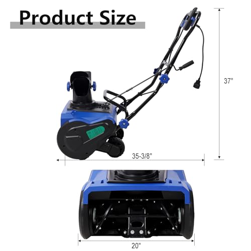 20 Inch Electric Snow Blower, Powerful 15 Amp Motor with 30 Foot Throwing Distance, Corded Snow Thrower for Easy Winter Cleanup on Driveways & Walkways, Blue