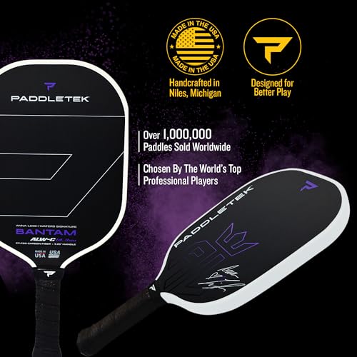 Paddletek Bantam ALW-C 14.3mm Pickleball Paddle - Unidirectional Carbon Fiber Pickleball Paddle with Polymer Honeycomb Core - USAPA Approved - 5.25 Inch Handle