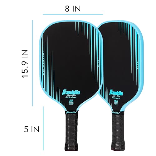 Franklin Sports Pro Pickleball Paddles - Signature Carbon Series -T700 Carbon Fiber Surface - USA Pickleball (USAP) Tournament Approved - 13mm Polypropylene Core -Traditional Shape - Blue