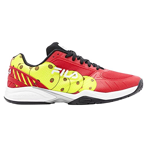 Fila Men’s Volley Zone Pickleball Shoes, Red/Black/Safety Yellow (US Men's Size 11.5)