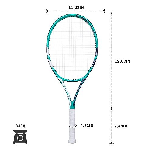 Tennis Rackets for Adults, Pre-Strung 27 Inch Tennis Racquets, Lightweight Tennis Racket Set-2 Player Tennis Racket Set with 3 Balls,2 Grips, 2 Vibration Dampers- Grey and Green