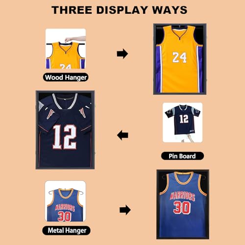 Grintus Jersey Frame Display Case Jersey Display Case Jersey Shadow Box with Uv Protection Acrylic and Hanger for Baseball Basketball Football Soccer Hockey Sport Shirt and Uniform,Black Finish