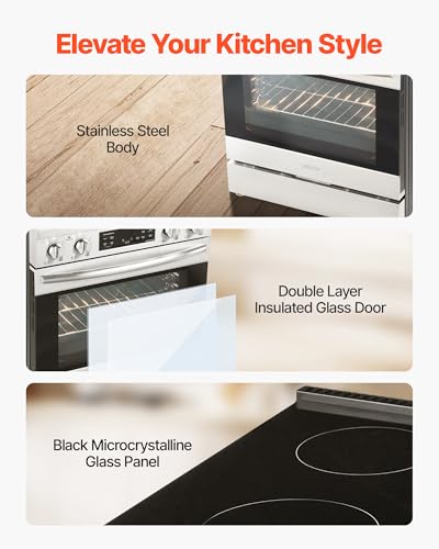 VEVOR 30in Electric Range Oven, 4.8Cu. Ft. Capacity Compact Freestanding Oven, Stainless Steel Kitchen Stove, with 4 Cooktop Burners, Easy Reach Racks, Storage Drawer, Indicator Light(No Power Cord)