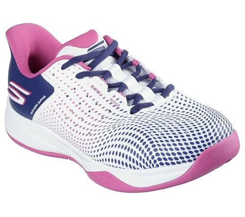 Skechers Women's Viper Court Reload Hands Free Slip-Ins Pickleball Sneaker, White/Navy/Pink, 6