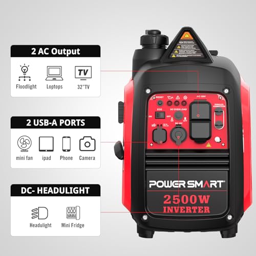 PowerSmart 2500-Watt Portable Inverter Generator with Quiet for Camping