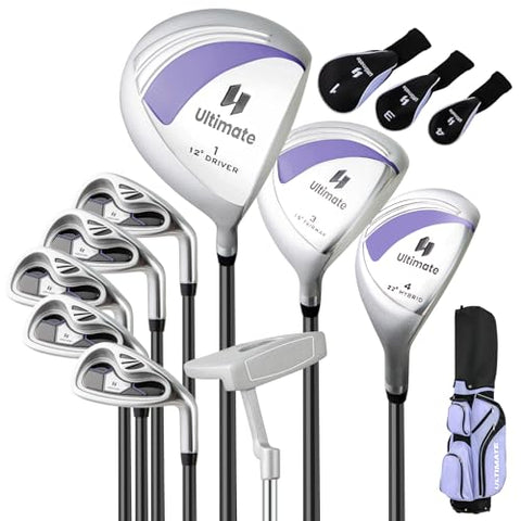 Tangkula 10 Pieces Women's Complete Golf Clubs Set Right Hand, Includes 460cc Alloy #1 Driver & #3 Fairway Wood & #4 Hybrid & #6/#7/#8/#9/#P Irons, Putter, Golf Club Set (Purple)
