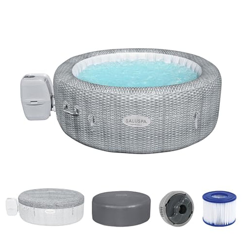 Bestway SaluSpa Honolulu AirJet Large Round 4 to 6 Person Inflatable Hot Tub Portable Outdoor Spa with 140 AirJets and EnergySense Cover, Grey