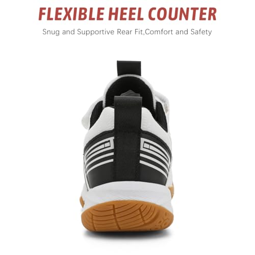Ozefiad Kids Racket Sneakers - Boys Girls Badminton Shoes Tennis Shoes, Suitable for All Courts Squash Sneakers | Strong Support and Shock Absorption (Little Kids/Big Kids) White Black