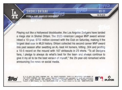 SHOHEI OHTANI 2023 Topps NOW #OS-21 Signed Dodgers NM-MT Baseball