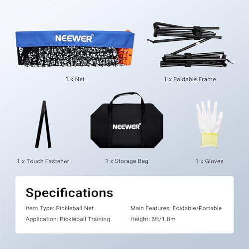 NEEWER 6ft Pickleball Net, Small Portable Foldable Driveway Equipment Accessories for Indoor Outdoor Pickle Ball Training & Practice, No Tools Required, PB01N