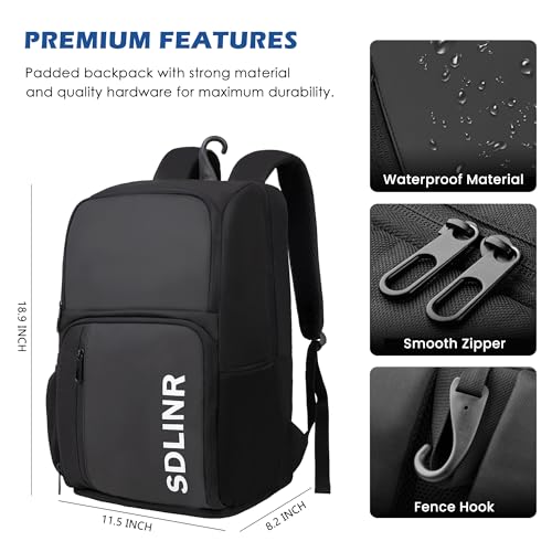 SDLINR Pickleball Bag Fits 4 to 10 Paddles, Large Pickleball Backpack with Shoe Compartment and Fence Hook, Pickle ball Gifts for Men Women (Black)