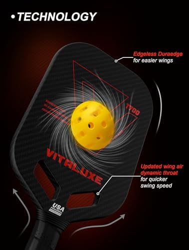 VITALUXE T700 Raw Carbon Fiber Pickleball Paddle, Edgeless 3K Textured Carbon Friction Surface, Thermoformed Raquette Pickleball with Aerodynamic Design used for tournament, Power & Control & Spin Max