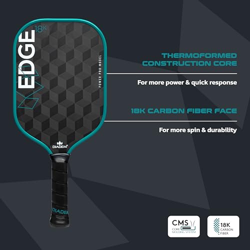 Diadem Edge 18K Power Pro Pickleball Paddle USAPA Approved | 18K Carbon Fiber Face for Spin & Control | 16mm Control Paddle, Teal