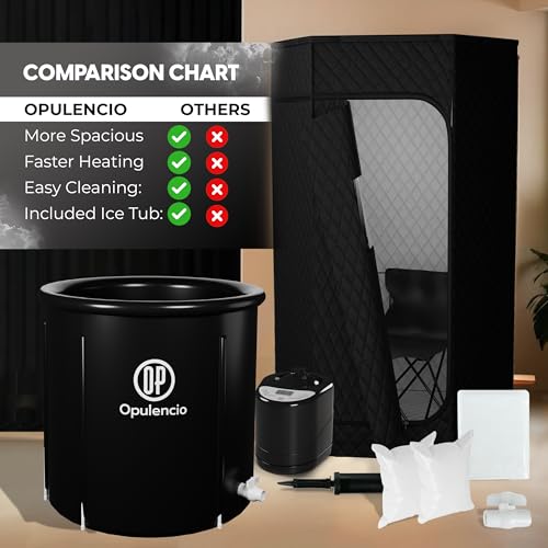 Opulencio Portable Sauna and Cold Plunge Combo - Spacious at Home Sauna Box with Ice Tub, Portable Steam Sauna Tent with 3L Steamer, Fast Heating with 9 Levels, Chair, Remote, 5.9' x 2.9' x 2.9'
