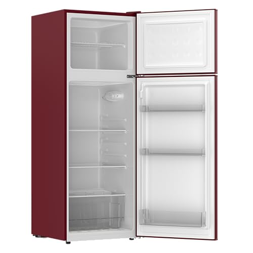 Frigidaire Retro Apartment Size Refrigerator with Top Freezer - 2 Door Fridge with 7.5 Cu Ft of Storage Capacity, Adjustable Spill-Proof Shelves, Door & Crisper Bins, Merlot