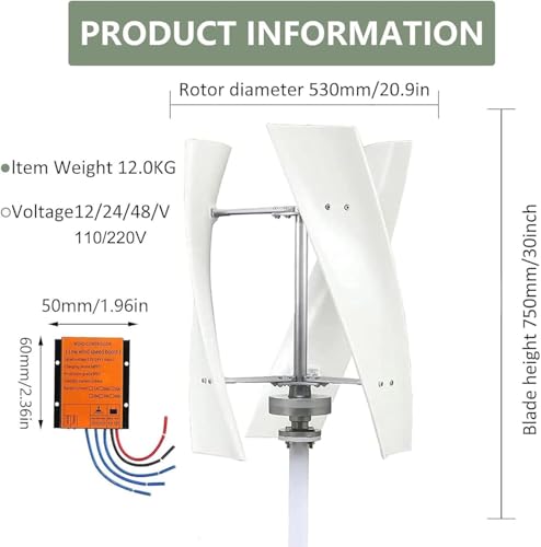 16000W Vertical Wind Turbine Generator Kit - 12V/24V/48V/110V/220V, 3 Blades, Auto Windward Adjustment, Ideal for Off-Grid Homes, Boats, and Gazebos