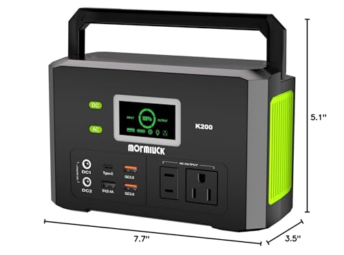 Portable Power Station 200W (400W Peak),Mormluck Solar Power Station with 110V AC Outlet,32000mAh Backup Lithium Battery Generator for Home Backup Outdoor Emergency RV