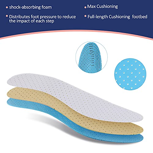 Sintege 3 Pairs Breathable Shoe Insoles Inserts Soft Cushioning Double-Layer Latex Foam Perforated Replacement Insoles for Men 7-11 Woman 2-8(White, Pink, Purple)