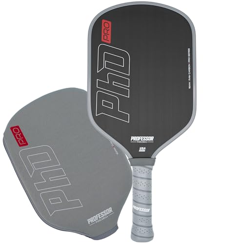 Professor PhD Pro Thermoformed Raw Carbon Fiber All Court Pickleball Paddle - Maximizes Spin and Power - Precision Honeycomb Core - USAPA Pickleball Approved