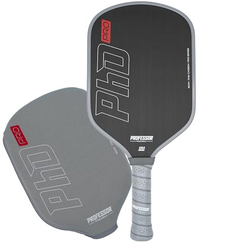 Professor PhD Pro Thermoformed Raw Carbon Fiber All Court Pickleball Paddle - Maximizes Spin and Power - Precision Honeycomb Core - USAPA Pickleball Approved