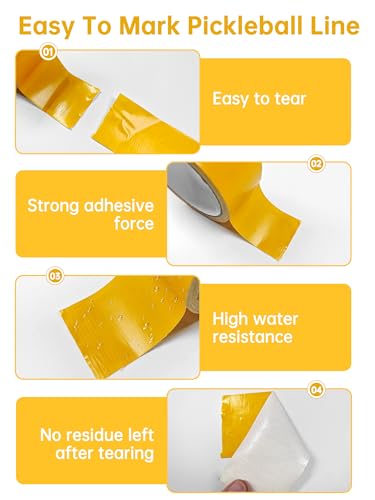 SONICTOP Pickleball Court Marking Kit, 2" x 263 ft Lengthened Pickleball Court Tape 5PCS Set Makes Full Size Outdoor Court Yellow Tape for Temporary Court Lines No Residue Easy Installation(Yellow)