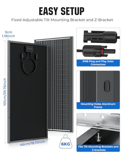 Rvpozwer 18BB 100 Watt Solar Panel, N-Type 12V 100W Solar Panel, 25% High Efficiency Monocrystalline PV Modules for RV, Marine, Rooftop, Farm, Trailer, Home Off-Grid System
