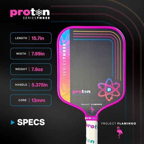 Proton Series Three Project Flamingo Pickleball Paddle - 15mm Velocity Core & Carbon Fiber Face (Blue, Widebody)