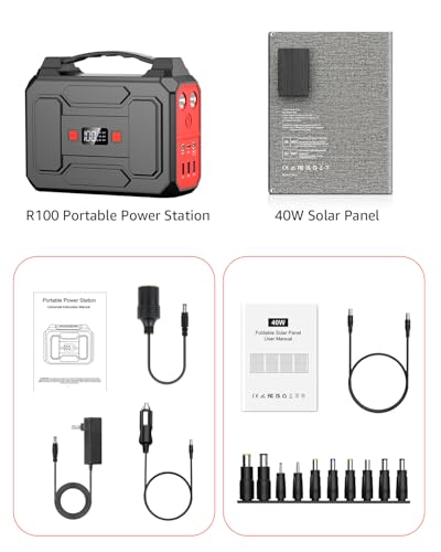 Solar Powered Generator 200W Peak/100W Rated, Portable Generator Power Station with Solar Panels 40W Included, 146Wh Solar Power Bank with AC Outlet 110V for Home Use Camping Outdoor Adventure