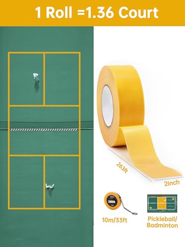 SONICTOP Pickleball Court Marking Kit, 2" x 263 ft Lengthened Pickleball Court Tape 5PCS Set Makes Full Size Outdoor Court Yellow Tape for Temporary Court Lines No Residue Easy Installation(Yellow)