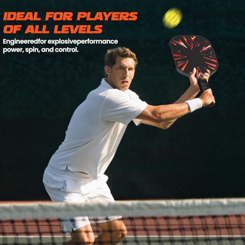 Akiefb Pickleball Paddles, T300 Carbon Fiber Pickleball Paddle with 4 Grip Tapes and a Carry Bag,14mm Polypropylene Honeycomb Core,Ideal Pickleball Training Equipment for Beginners (Flame)