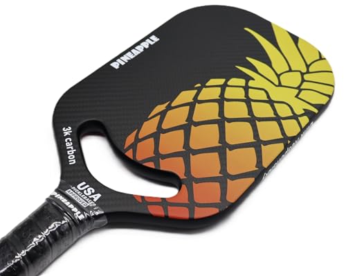 Pineapple Pickleball Paddle (Intermediate/Advanced Model) Elongated, edgeless, 3K Carbon Fiber Face, 16MM Thermoformed Honey Comb Core (Orange/Yellow)