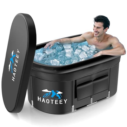 129 Gal Large Oval Ice Bath Tub with Air Ring, Cold Plunge Tub for Cold Water Therapy Exercise Recovery, Alu Support Portable Bathtub for Home, Gyms, Indoor, Outdoor