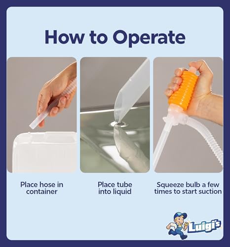 Luigi's Siphon Pump - Siphon Hose for Water & Gasoline Fuel Transfer - Large Hand Water Pump for Squeezing Gas Lawn Mowers & Manual Pumping Petrol Liquid Syphon Alcohol and more