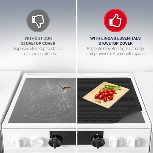 Thick Stove Top Cover for Electric Stove (28 x 20 Inch) Silicone Flat Range Mat for Glass Cooktop, Heat-Resistant Induction Protector Covers for Stovetop, Silicon Oven Topcover Protectors - Black