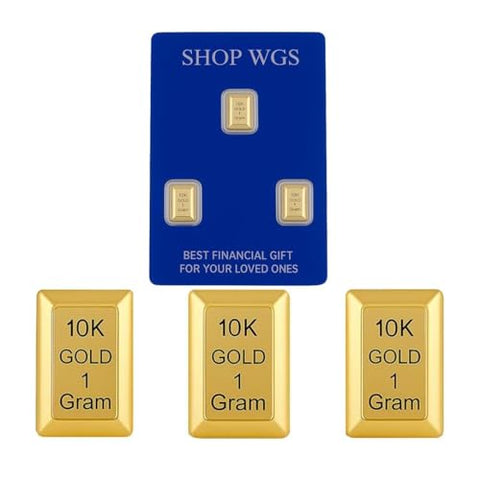 SHOP WGS (Set of 3-3 Gram 1 Gram Gold Bar 10K & 14K Yellow Gold Bullion Gold Bars for Collectible & Value Storage Gifts for Him & Her (10K Gold, Pack of 1)